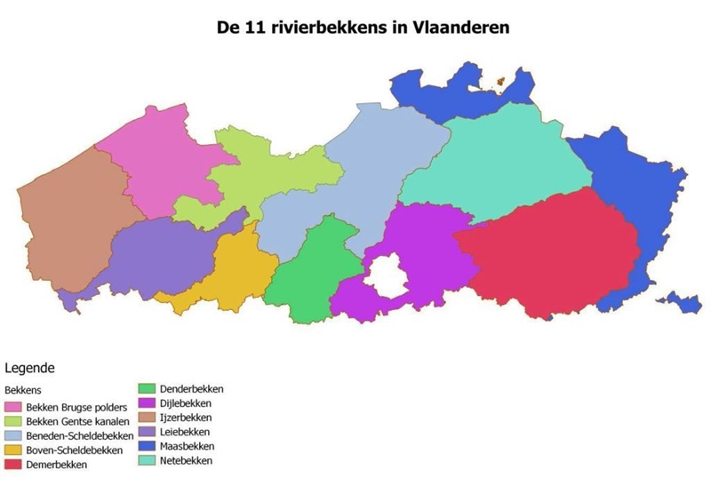 Figuur 2 De elf rivierbekkens in Vlaanderen (bron VMM)