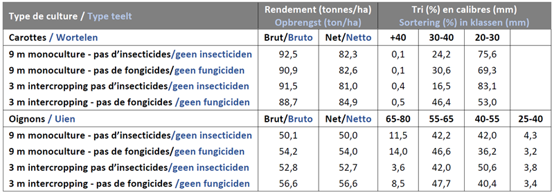 Opbrengstgegevens in strokenteelt in uien en wortelen